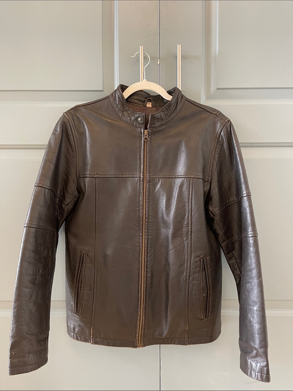 Vintage Brown Leather Bomber Jacket